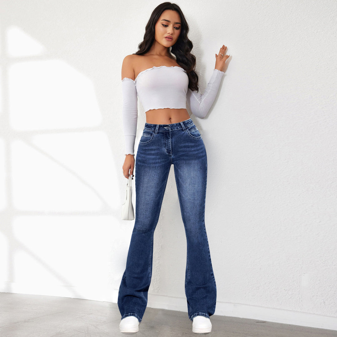 Dame Retro Flared Jeans i klassisk design med høy midje
