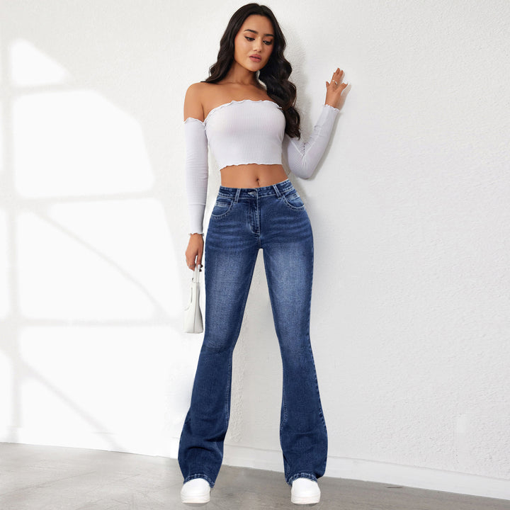 Dame Retro Flared Jeans i klassisk design med høy midje