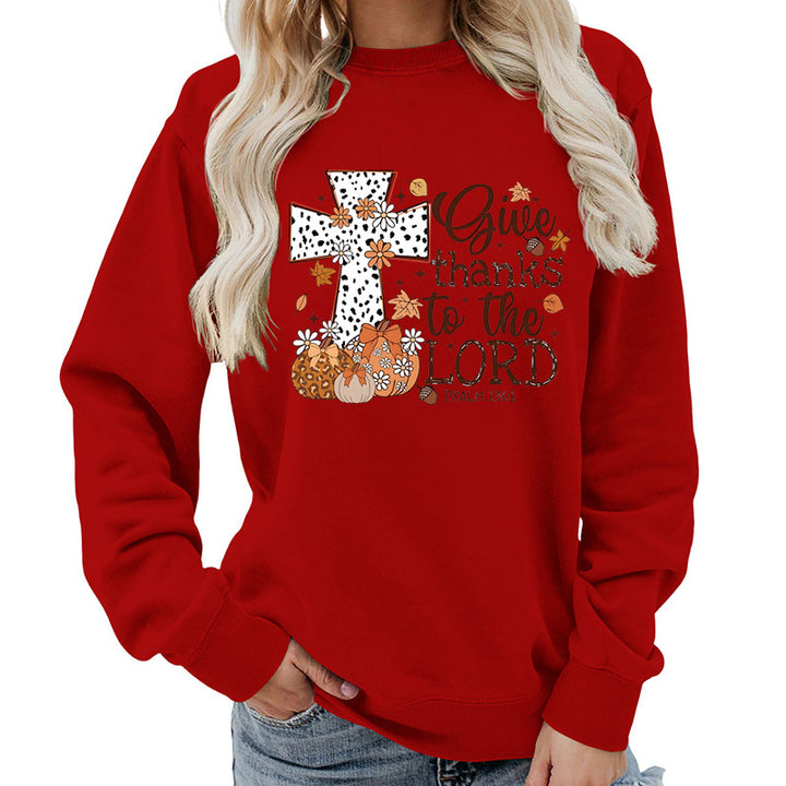 Kvinne sweatshirt med kreativt kryssprint og høstdesign Skjora