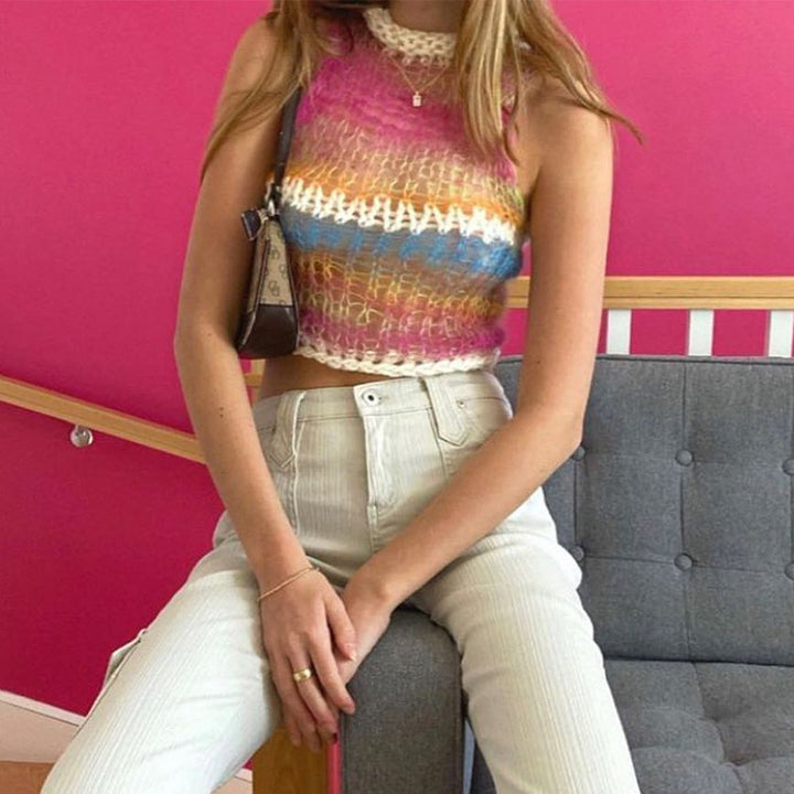 Damer trendy Cropped topp med raffinerte nett- og ribbe detaljer Skjora