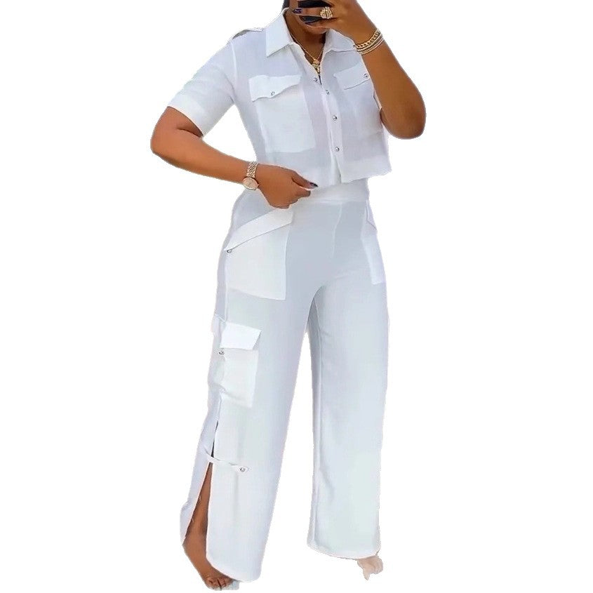 Kvinnelig stilfull crop top og cargo bukser sett Skjora