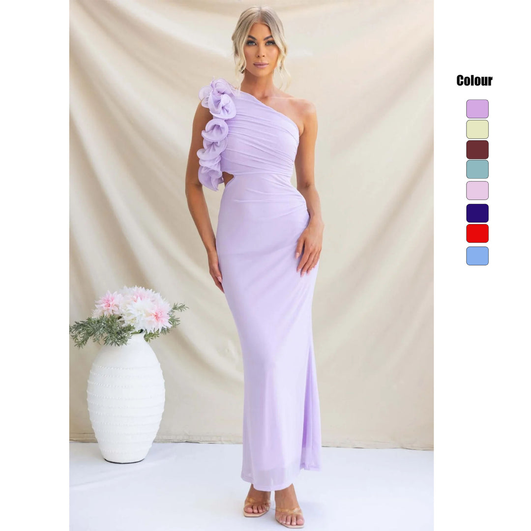 Kvinne Elegant Rynket Maxi Kjole med en Off-Skulder Design og Skreddersydd Passform
