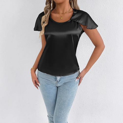 Dame satengbluse med elegante bølger Skjora