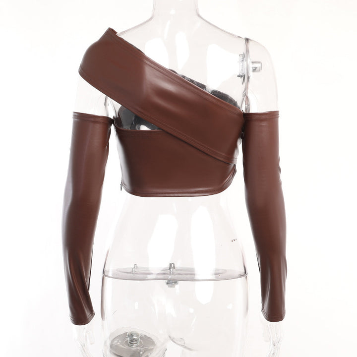 Dame elegant asymmetrisk cropped overdel med lange ermer Skjora