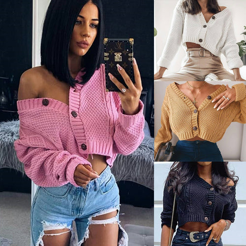 Kort cardigan for kvinner med knappdetaljer Skjora