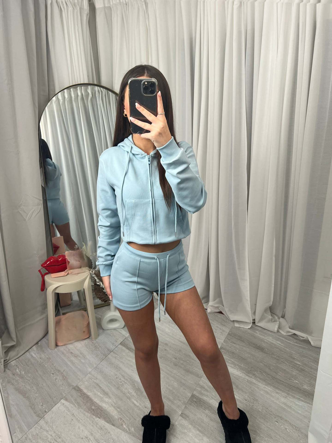 Damer sporty Crop-Top og shorts sett Skjora