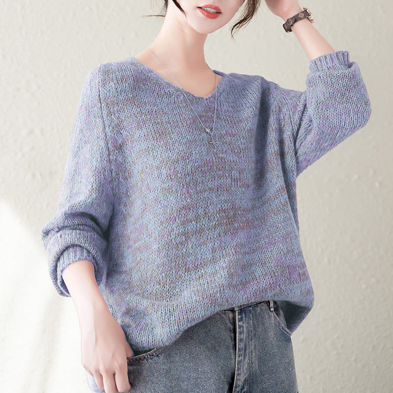 Kvinnes chunky strikkegenser med V-hals og avslappet oversized passform Skjora
