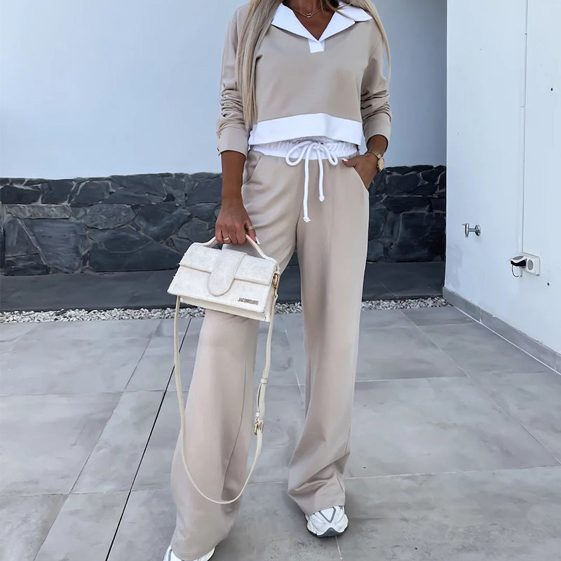 Kvinne casual sports loungewear-sett med stilfull krage og komfortabel passform