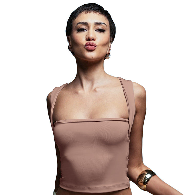 Dame moderne Crop-Top med smale stropper og figurnær passform Skjora