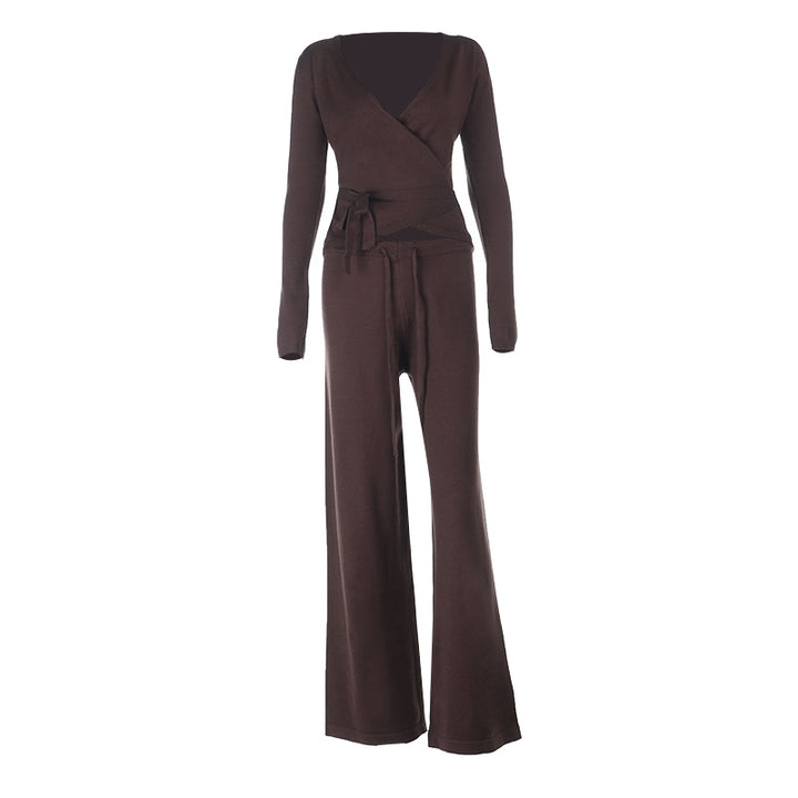 Dame løs jumpsuit med omslagdesign og lange ermer Skjora