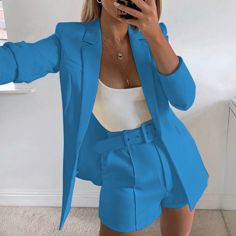 Dame Modisk Blazer-set med figursydd snitt og høy midje shorts Skjora