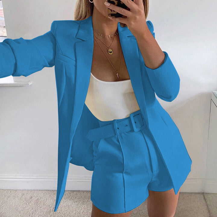 Dame Modisk Blazer-set med figursydd snitt og høy midje shorts Skjora