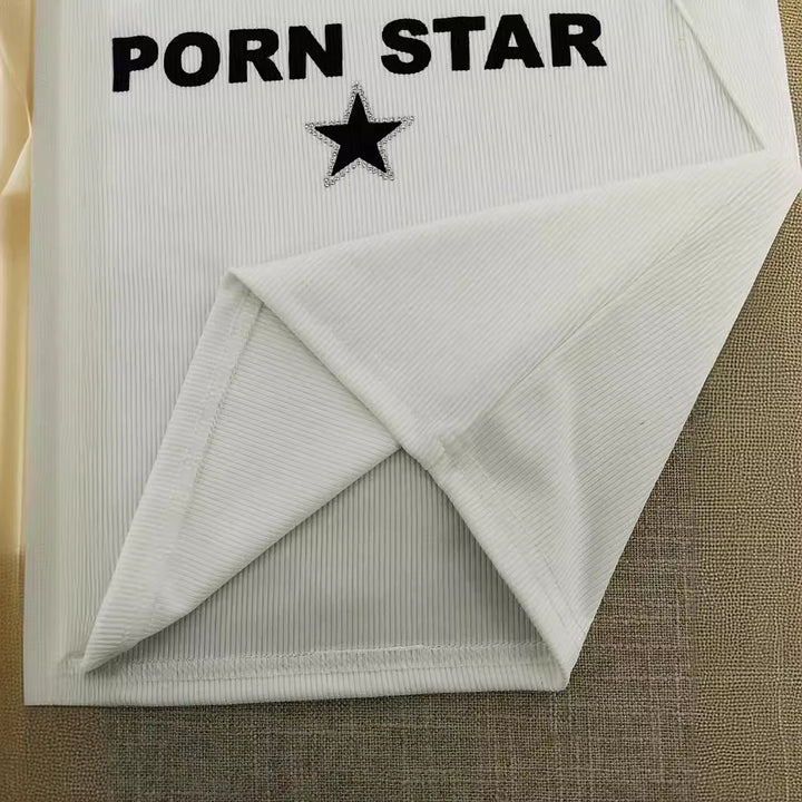 Dame cropped Tanktop med spennende tekst Skjora