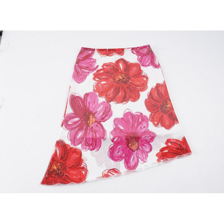 Dame Floral Maxi skjørt med asymmetrisk kant og elastisk liv Skjora