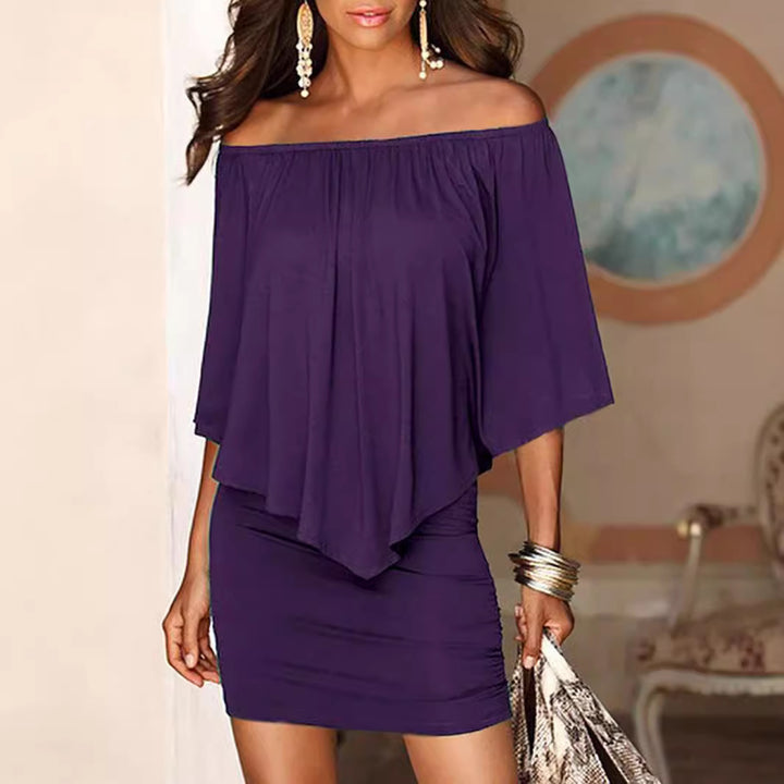 Dame Off-Shoulder Minikjole med flytende overdel og midjev betoning Skjora