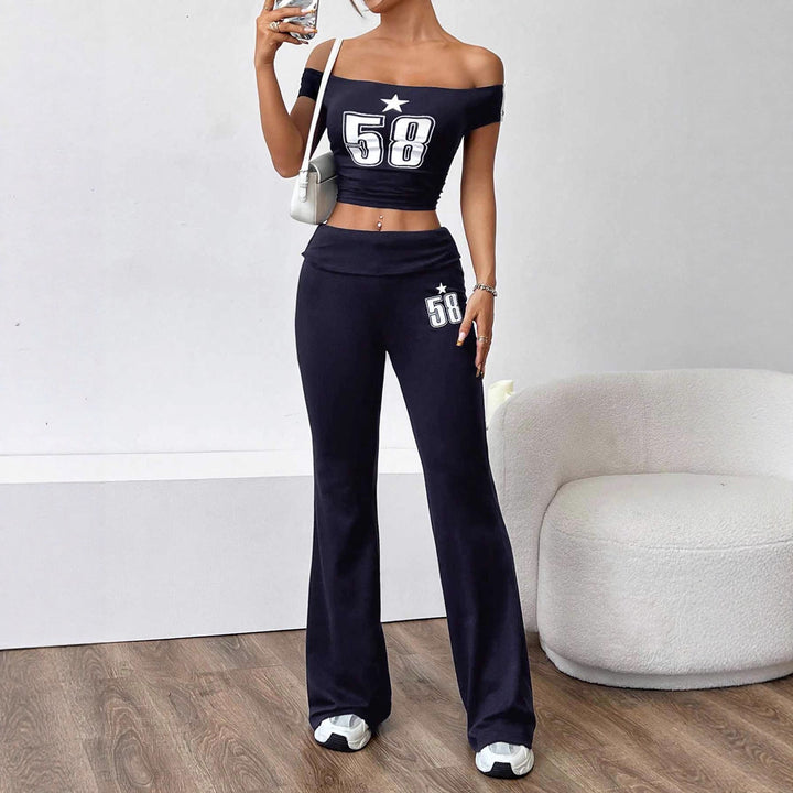 Dame Off-Shoulder Crop-Topp og vid bukse Sett Skjora