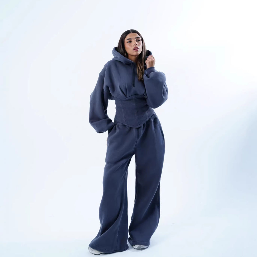 Dame Oversized Hoodie og Vide Bukser Sett Skjora