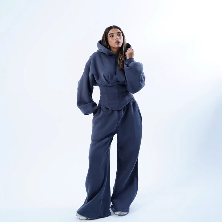 Dame Oversized Hoodie og Vide Bukser Sett Skjora