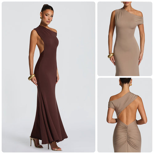Kvinne Elegant Asymmetrisk Maxi Kjole med Avskåret Design Skjora