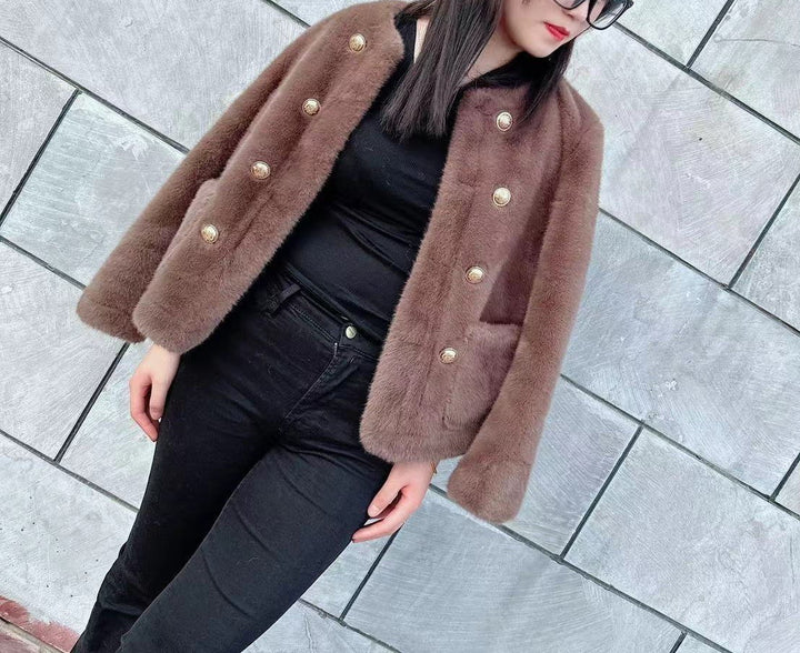Dame Fasjonabel Myk Jakke med Elegante Knapper Skjora