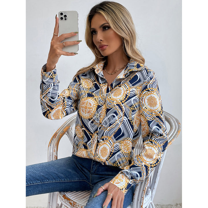 Dame blomstret skjorte med elegante langermet og knappekrage Skjora