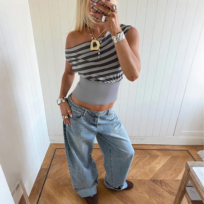 Dame Asymmetrisk Topp med stripete design Skjora