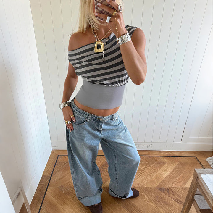 Dame Asymmetrisk Topp med stripete design Skjora