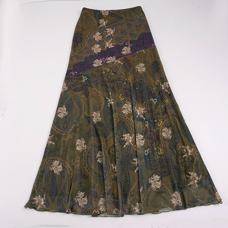 Damer Lenger, mer elegant skjørt i vintage-stil med blomstermønster og flytende snitt Skjora