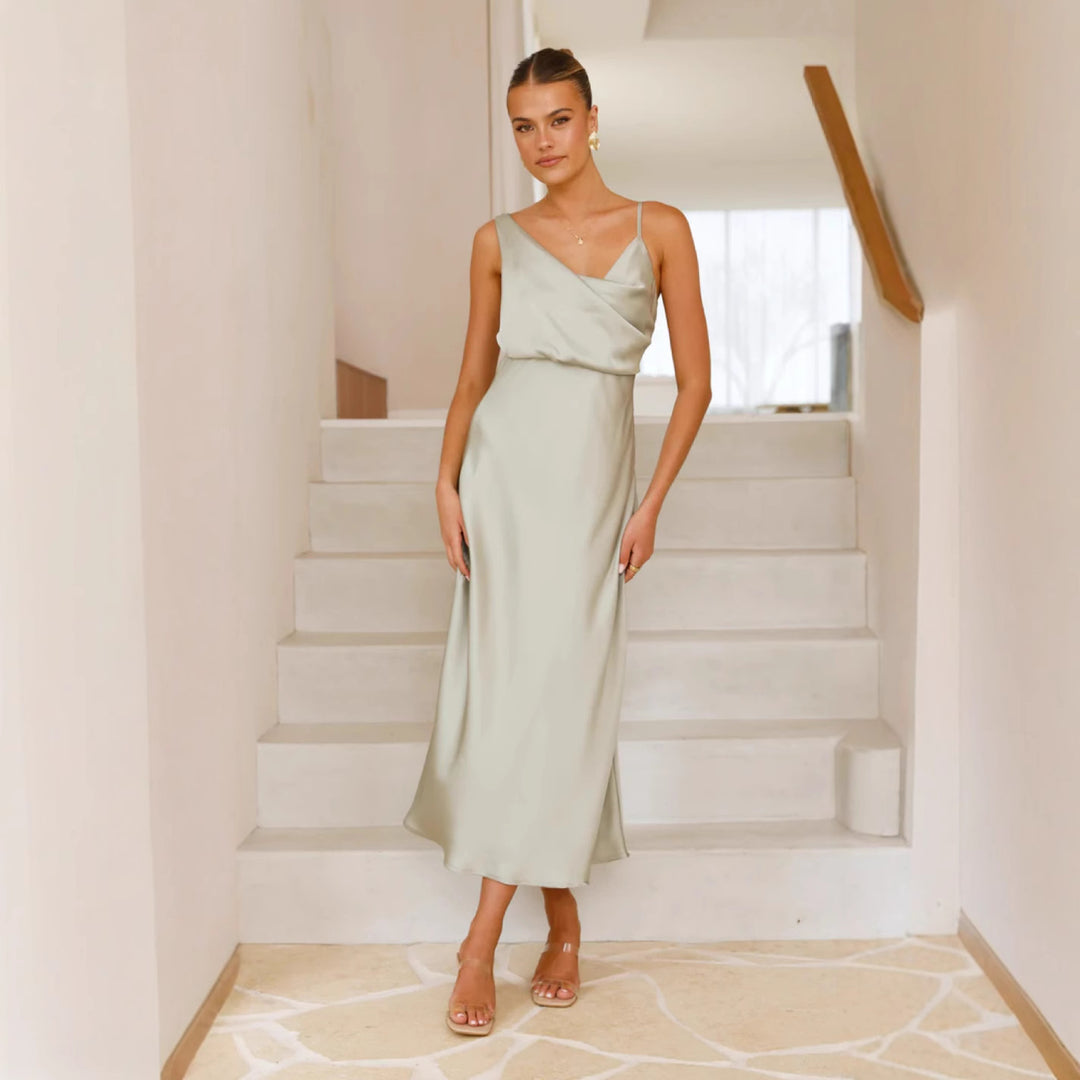Damer Elegant Maxi Kjole med Drapert Topp og Slank Silhuett Skjora