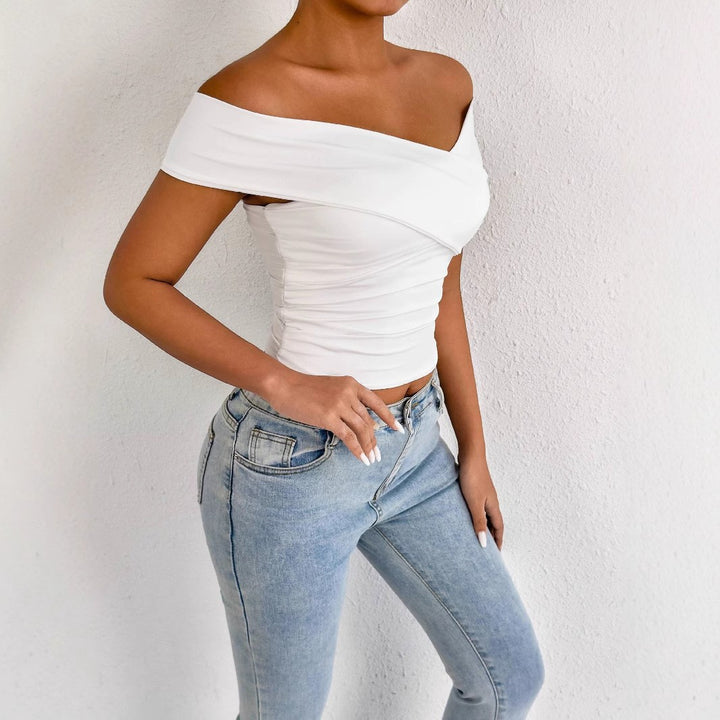 Dame off-shoulder topp med elegant drapering Skjora