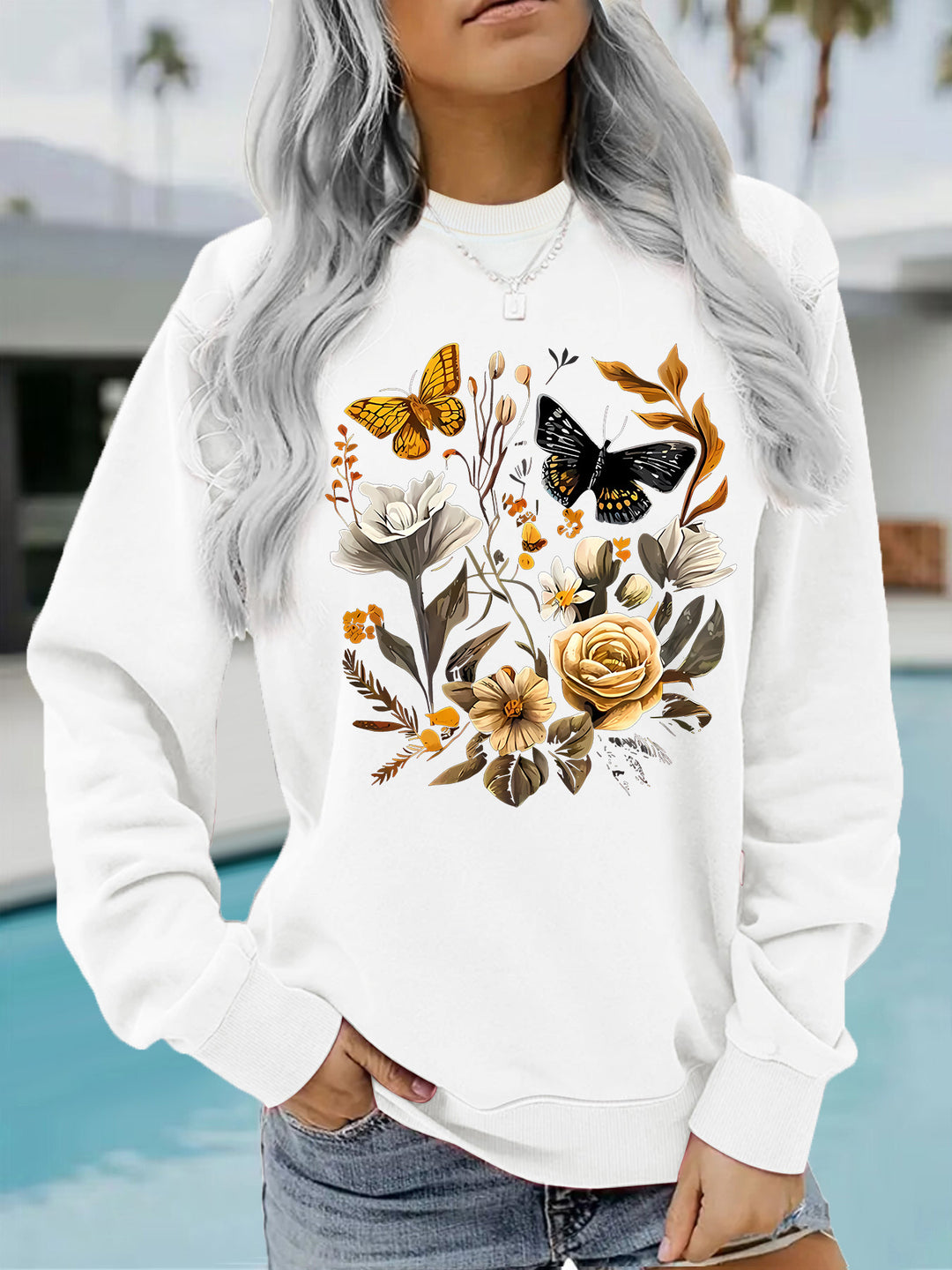 Kvinnelig sweatshirt med blomstertrykk og avslappet passform Skjora