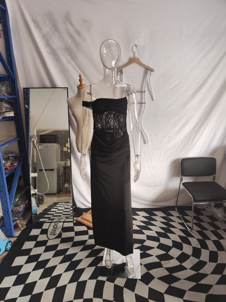 Dame Off-Shoulder Aftenkjole med raffinert spissapplikasjoner og flytende materiale Skjora
