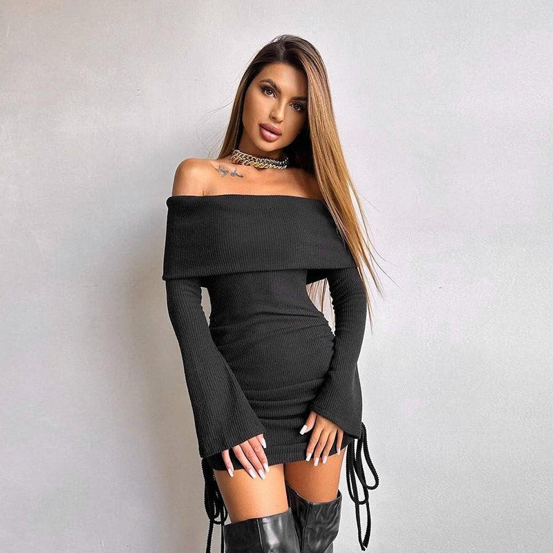 Damer Off-Shoulder Topp med rynker og snor detaljer Skjora