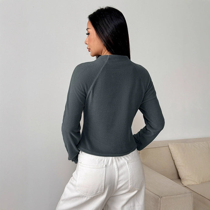 Damer sporty fleece-overdel med høy krage og glidelås Skjora