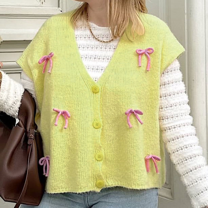 Dame cardigan med lekne sløyfedetaljer Skjora