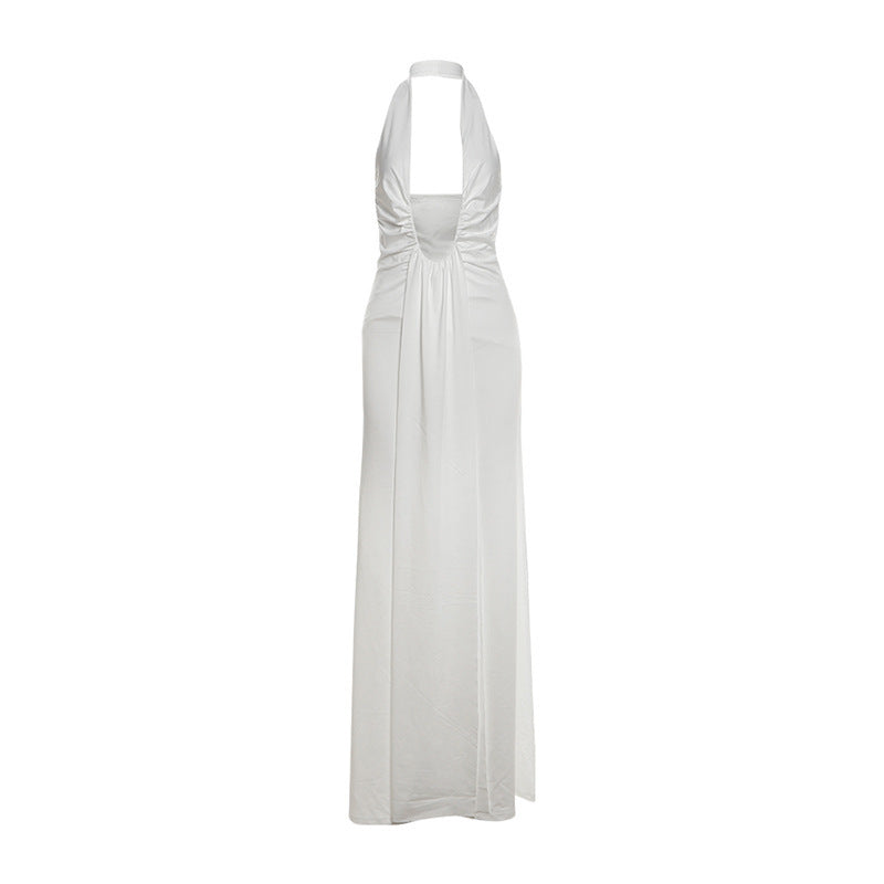 Dame Maxikjole med dyp V-hals og elegante draperinger Skjora