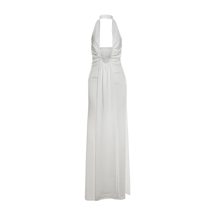 Dame Maxikjole med dyp V-hals og elegante draperinger Skjora