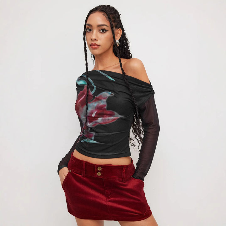 Dame Trendy Skjorte med transparente Ermer Skjora
