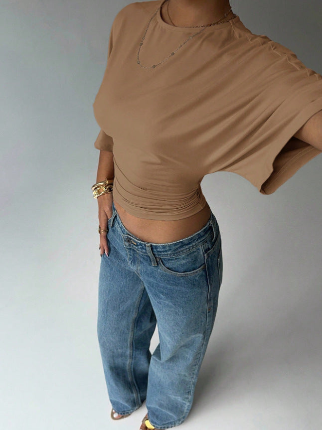 Dame Korteermet Crop-Top Skjora