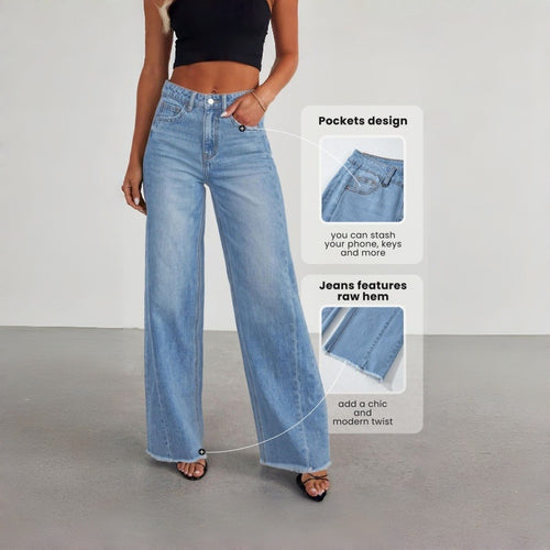 Dame Bredde Denim-Bukser med rå kant og praktiske lommer Skjora
