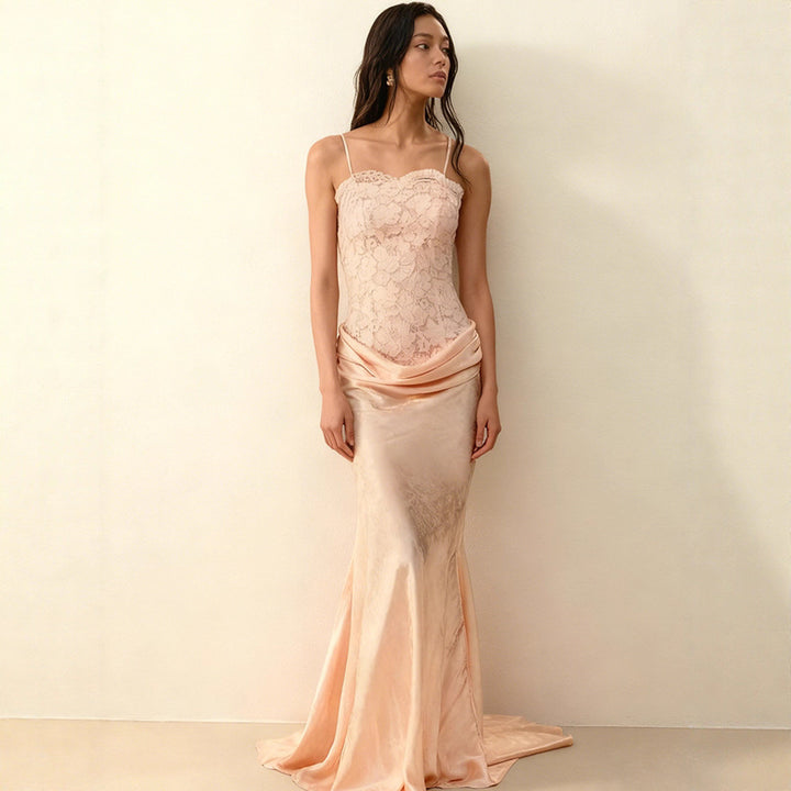Women's Elegant Corset Evening Gown with Chic Peplum and Long Hem Skirt
