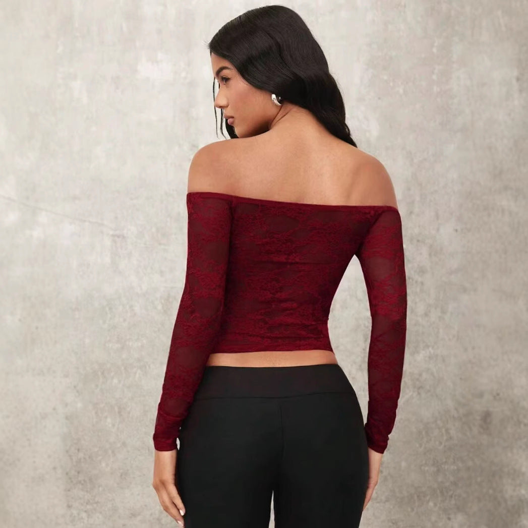 Dame Off-Shoulder Spissen topp med lange ermer og romantiske detaljer Skjora