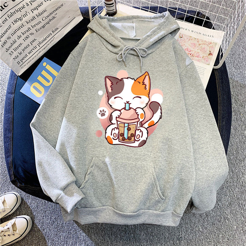 Damen Kapuzenpullover mit verspieltem Katzenmotive Skjora