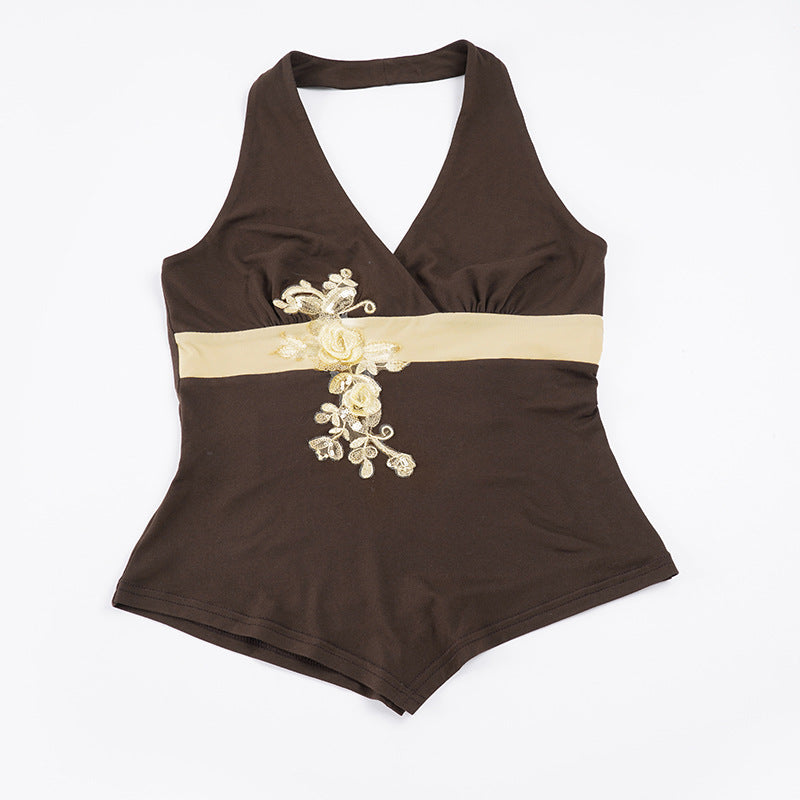 Damer elegant Halter-badedrakt med luksuriøse broderier Skjora