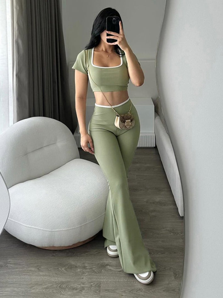 Dame moteriktig Crop-Top med figursydd snitt og vide bukser Skjora