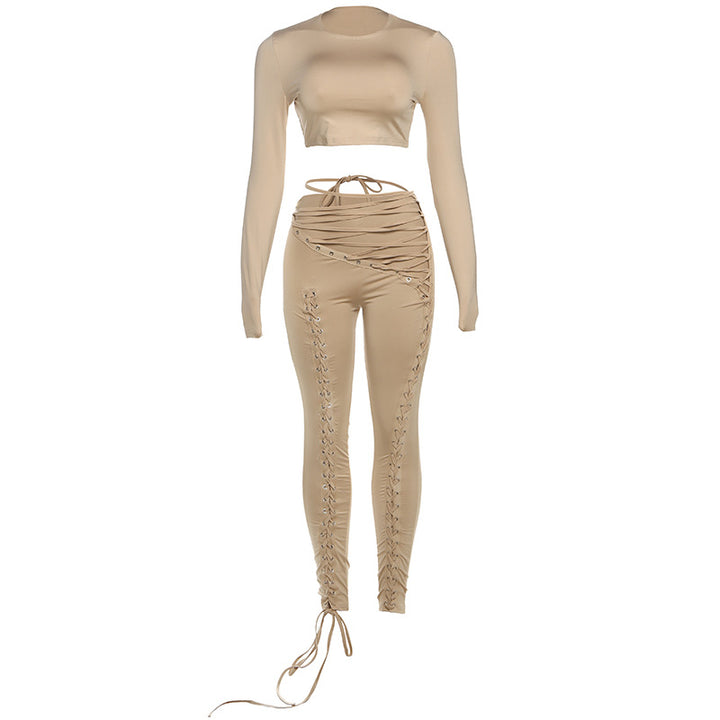 Ladies' Crop Top and High-Waisted Drawstring Leggings Skjora
