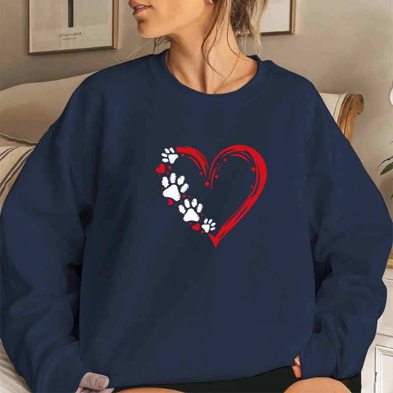 Dame sweatshirts med kreativt hjerte- og pote-design Skjora