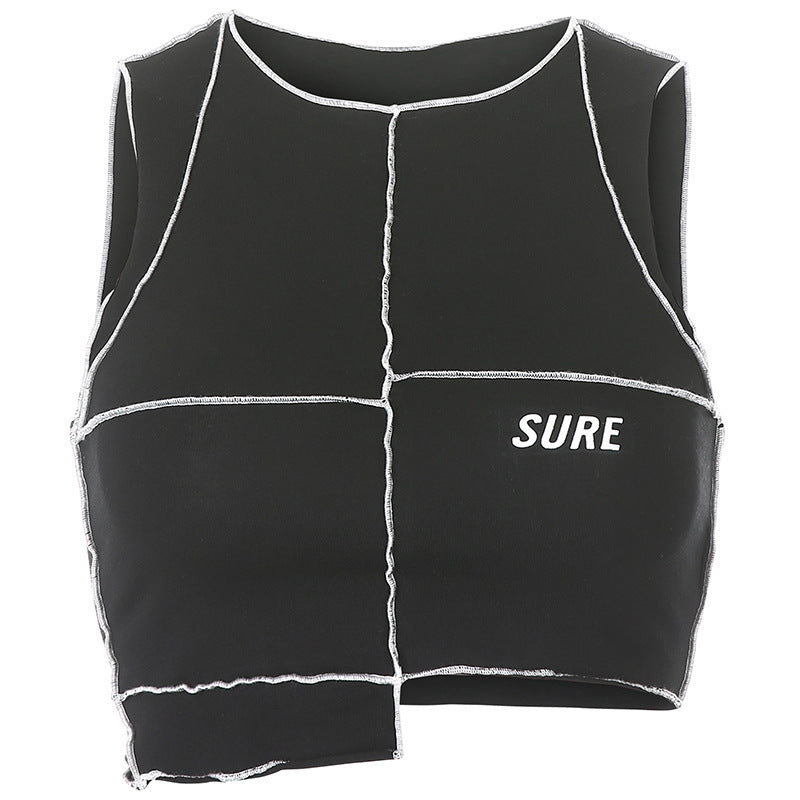 Dame Crop-Top med kreativt snitt og kontrasterende sømmer Skjora