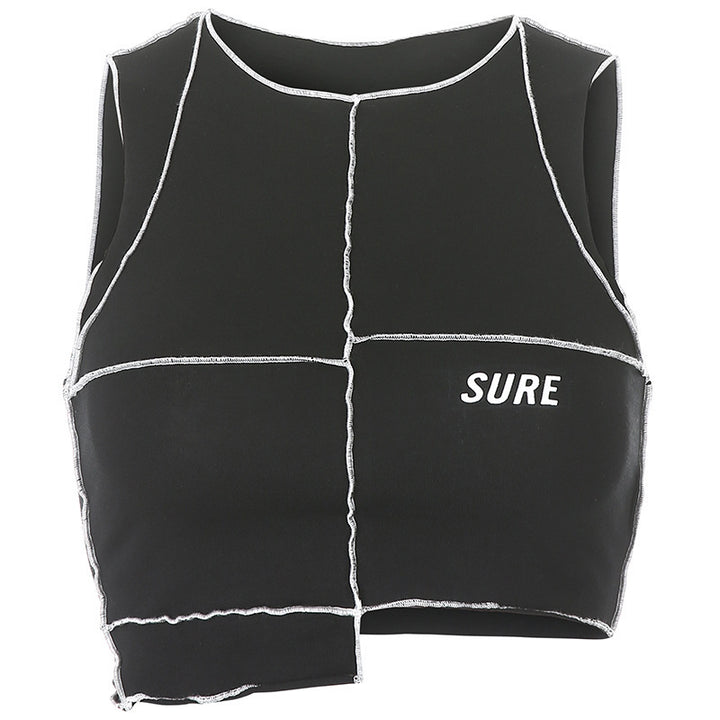 Dame Crop-Top med kreativt snitt og kontrasterende sømmer Skjora
