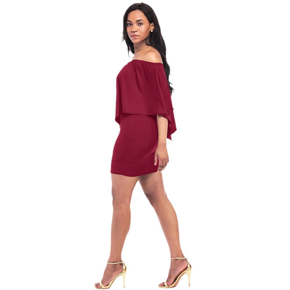 Dame Off-Shoulder Minikjole med flytende overdel og midjev betoning Skjora